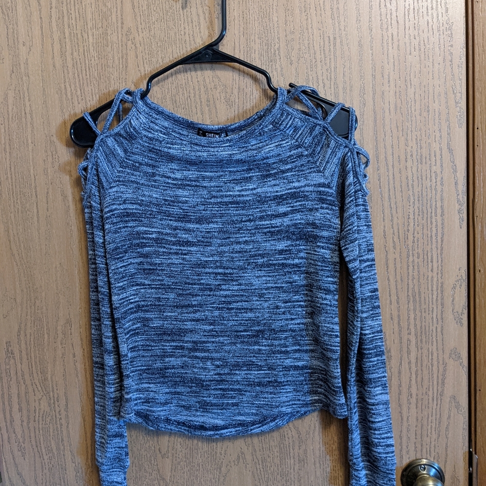 Open Shoulder Navy Blue/Grey Shirt